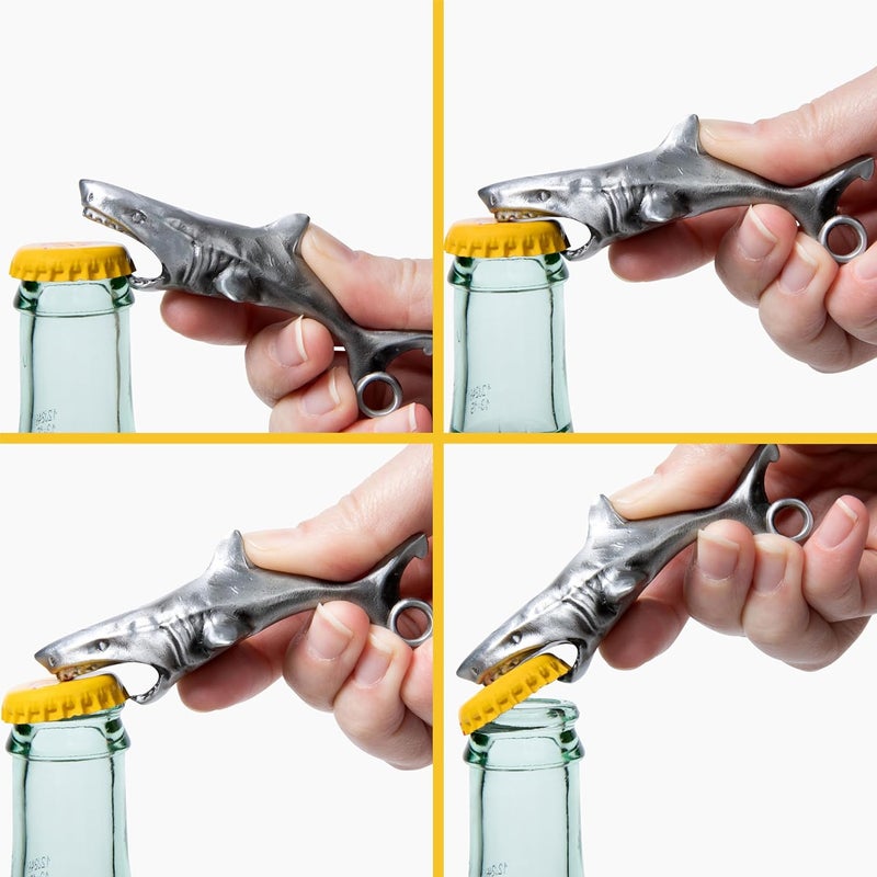Itera Great White Shark Bottle Opener - Heavy Duty Beer & Soda Cap Opener - Unique Ocean Theme Bar Tool - Fun Beach House Kitchen Gadget Gift (Antique Silver) - Image 2
